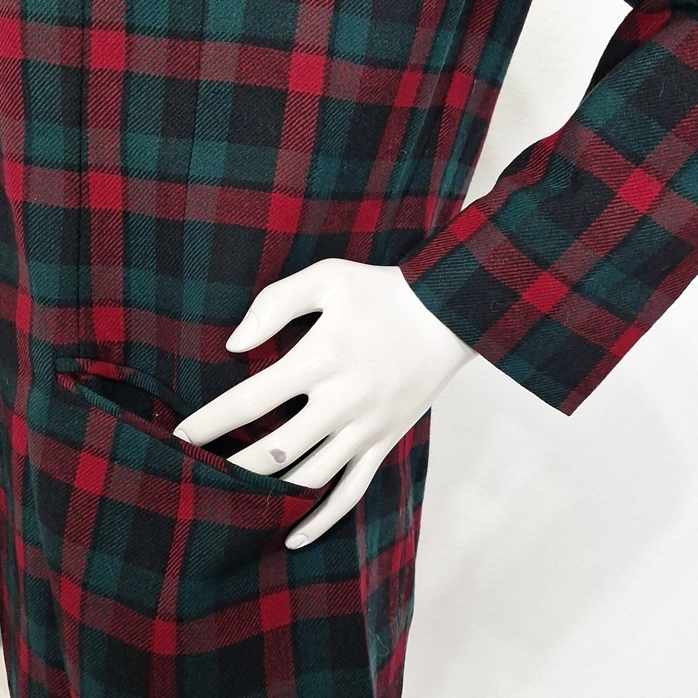 Pendleton Vintage Black Red Green 100% Virgin Wool Academia Plaid Blazer Size 12 - Picture 5 of 15